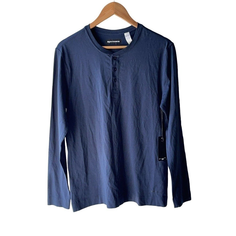 REVTOWN Standard Henley Men's Size S Navy Blue Stretch Casual Top - New